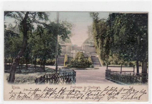 Riesa Riesa mit Freitreppe im Stadtpark gelaufen von 1902 kleiner Knick oben links, sonst gut erhalten.