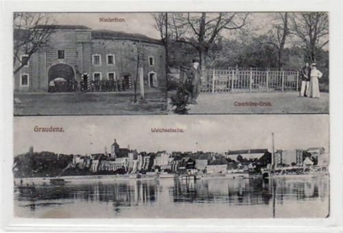 Graudenz Graudenz / Grudziadz, 3 Abbildungen mit Niedertor u. Courbiere Grab gelaufen, 1914. Leicht fleckig, sonst gut erhalten