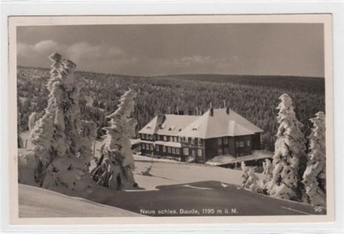 Neue schlesische Baude / Schronisko Hala Szrenicka im Winter - Kreis Hirschberg / Jelenia Góra gelaufen 1935. Leicht fleckig, sonst gut erhalten