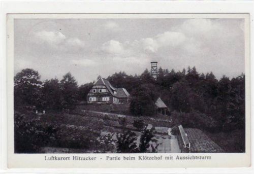 Hitzacker. Partie beim Klötzehof mit Aussichtsturm gelaufen, 1939. Leichter Bug oben in der Mitte, leichter Stempeldurchdruck, sonst gut erhalten