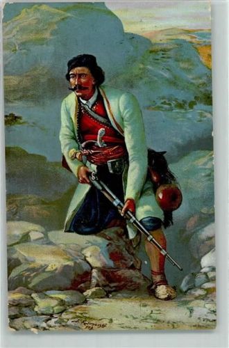 Montenegriner Soldat Gewehr Volkstypen signiert Photochromie