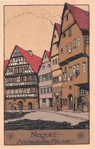 Nagold Nagold, Steindruck. ein Blick auf altdeutsche Häuser ungelaufen Top Erhaltung.