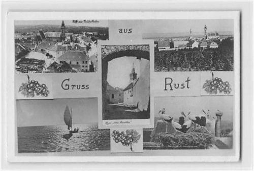 Rust am Neusiedlersee, Burgenland mit Stadttor und Kirche ungelaufen Keine Anschriftzeilen Rückseite. Die Karte war in einem Album eingeklebt, daher Anhaftungen Rückseite, leichter Bug unten links, sonst gut erhalten