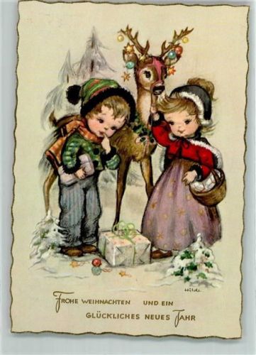 Weihnachten Kind Rehbock AK Hilde (Künstler)