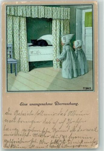 1928 Verlag M. Munk 1222 Überraschung schwarze Katze im Bett AK