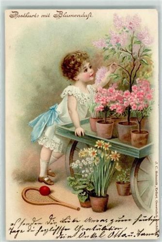 1901 Blumenduft Kind Tennisschläger Flieder Verlag J.C. Schmidt