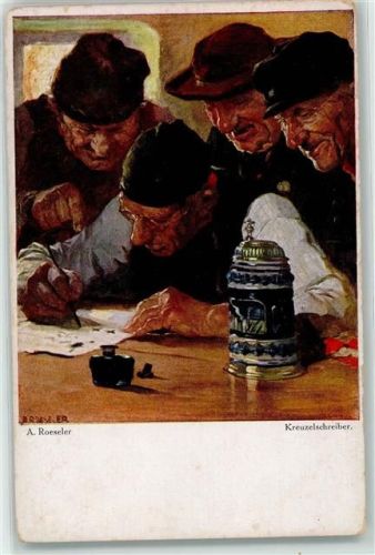 Offiz. Karte der Münchener Kunst-Ausstellung sign. A. Roeseler - Kreuzelschreiber Bierkrug AK