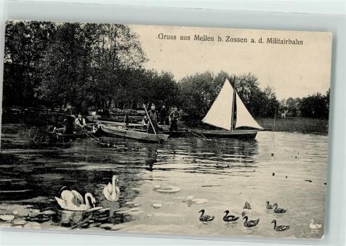 Mellensee 1910 Militairbahn Boot Schwäne Enten