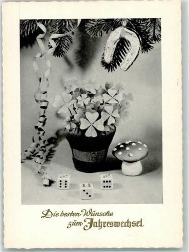 Neujahr Hufeisen Glücksklee AK