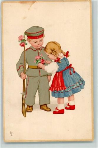 1920 Meissner u. Buch 2238 Kind in Uniform Rekrut mit Rosen geschmückt AK