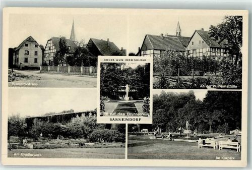 59505 W4772 Bad Sassendorf - Bismarckstraße a.d. Wilhelmstraße am Gradierwerk im Kurpark Blick auf das Brunnenhaus