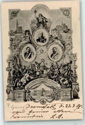 Erinnerungskarte an Kaiser Wilhelm den Siegreichen Allegorie Adel Kaiser Wilhelm I 1897 Fotomontage AK