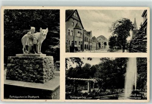 Sömmerda Rotkäppchen Stadtpark Dreyse Platz Schützenhaus Rosengarten Kirche Wolf Springbrunnen WK II Stempel