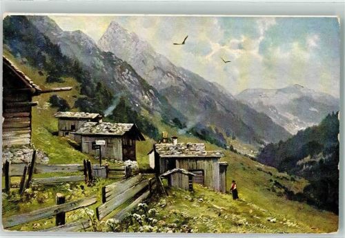 Gerstruben 1907 mit Höfats bei Oberstdorf sign. M. Müller
