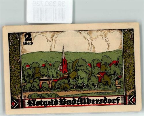 Albersdorf Notgeld 2 Mark Kirche Wappen Pferd Ritter Schwarz-Weiß-Rot
