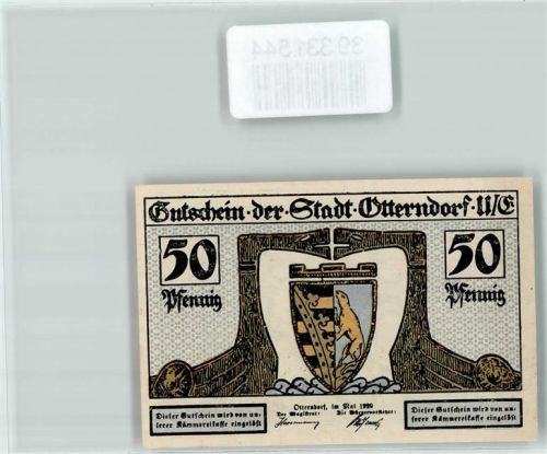 Otterndorf Notgeld Gutschein 50 Pfennig Innenhafen Segelschiffe