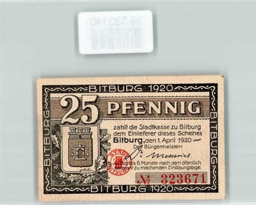 Bitburg 1920 Notgeld 25 Pfennig Nr. 323671