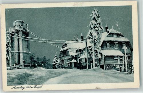 Eibenstock Unterkunftshaus Auersberg Aussichtsturm Winter Bahnpoststempel
