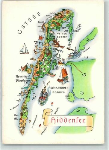 Insel Hiddensee Vogelschau Landkarte Osstsee -Hiddensee Zeichnung Hoppe