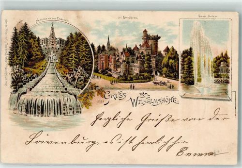 Wilhelmshöhe 1896 Herkules mit den Cascaden Löwenburg Große Fontaine