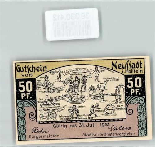 Neustadt Notgeld Gutschein v Neustadt in Holstein Rathaus am Markt 50 Pfennig Nr. 09353
