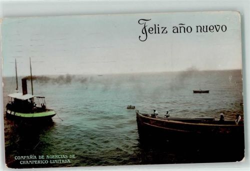 1910 Feliz ano nuevo Compania de Agencias de Champerico Limitada Schiff Ruderboot