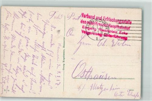 Hannover 1917 Verband und Erfrischungsstelle des Roten Kreuzes Hauptbahnhof Eingang Raschplatz Leine-Insel