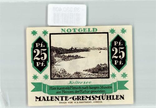 Malente 1920 Notgeld 25 Pfennig Kellersee Voss, Luise Gremsmühlen