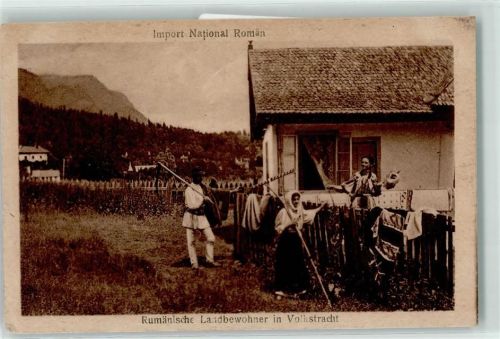 Rumänische Landbewohner in Volkstracht Volkstypen Stempel Festungs Eisenbahnbetriebkomp.