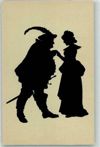 Falstaff und Frau Fluth Verlag Callwey Nr.32 Scherenschnitt Konewka, P. Künstlerkarte