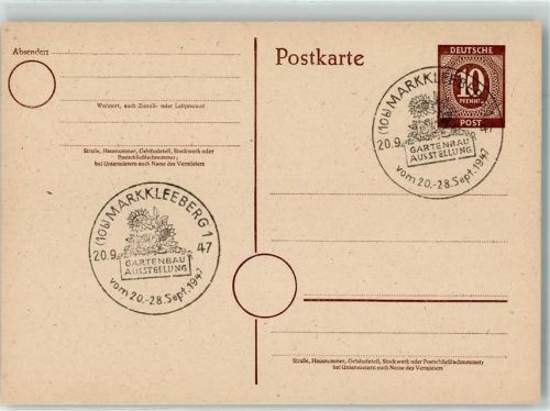 Markkleeberg Sonderstempel Gartenbau Ausstellung 1947 Ganzsache