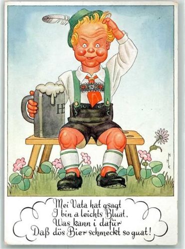 WK II sign. HHK Humor Bierkrug Tracht Spruch Verlag Lengauer Nr.2090