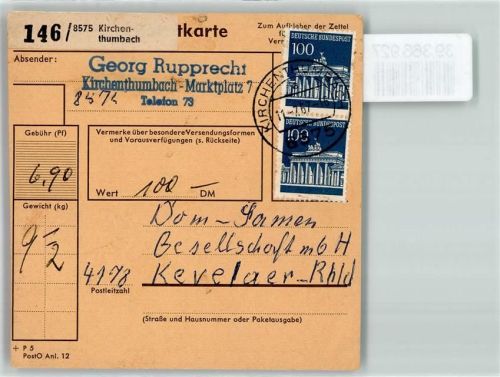 91281 W8575 Kirchenthumbach KEINE AK Paketkarte