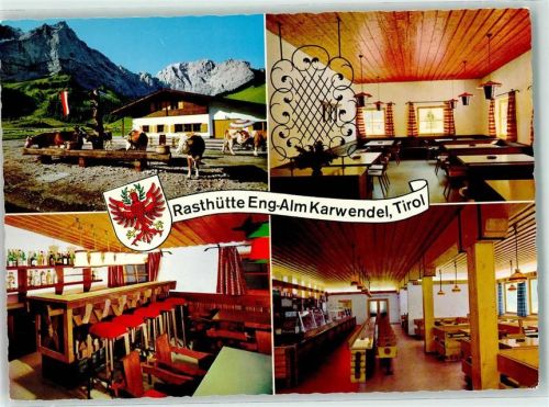 Achenkirch Gasthaus Rasthütte Eng-Alm Karwendel Kühe Wappen Hüttenstempel