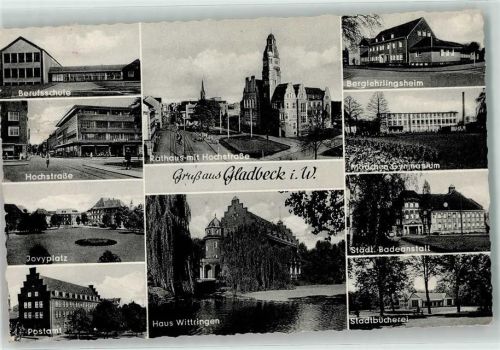 Gladbeck Postamt Berufsschule Stadtbücherei Badeanstalt Berglehrlingsheim