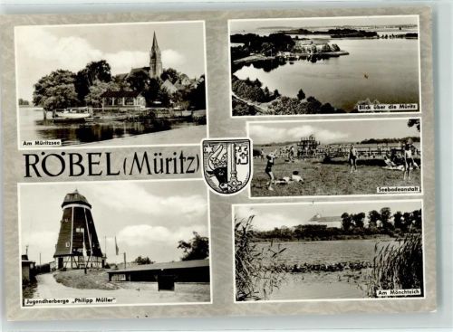Röbel Windmühle Jugendherberge Philipp Müller am Mönchteich Seebadeanstalt am Müritzsee