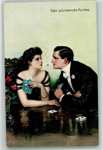 1917 Der zündende Funke , Zigarette Kartenspiel Liebespaar AK