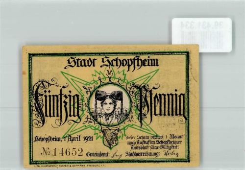 Schopfheim 1921 Fünfzig Pfennig Nr.14652 Trachtt Johann Peter Hebel