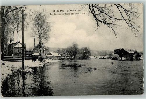 Soissons 1910 Winter les bords de l`Aisne pendant la crue