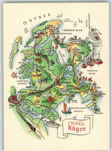 Rügen sign.Hoppe A. Vogelschau VEB Volkskunstverlag Nr.8007