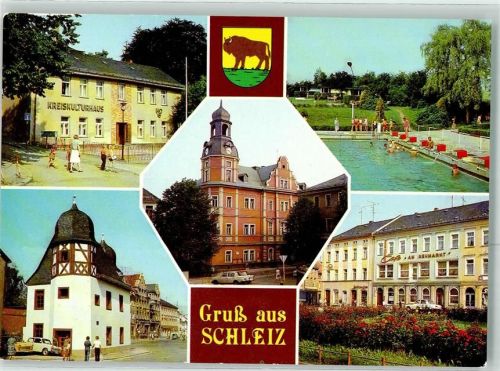 Schleiz Kreiskulturhaus Rathaus Neumarkt Schwimmbad Oldtimer