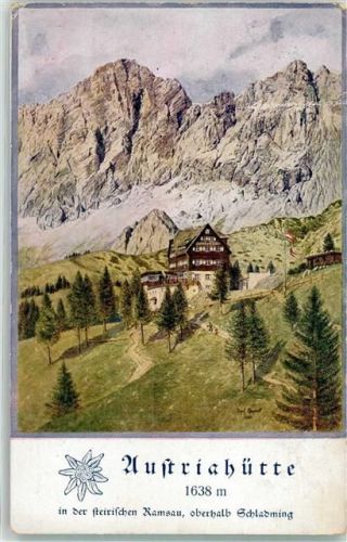 Austriahütte Aquarell sign. J.Kovats Hüttenstempel