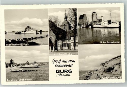 Burg Fehmarnsund-Fähre St. Nikolaikirche Hafen Burgstaaken Burgtiefe Strandleben Wulfener Steilufer