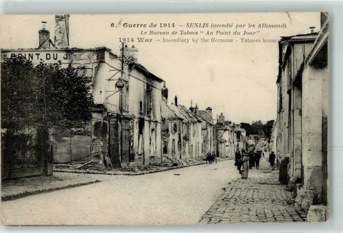 Senlis incendie par les Allemands le Bureau de Tabacs Au Point du Jour
