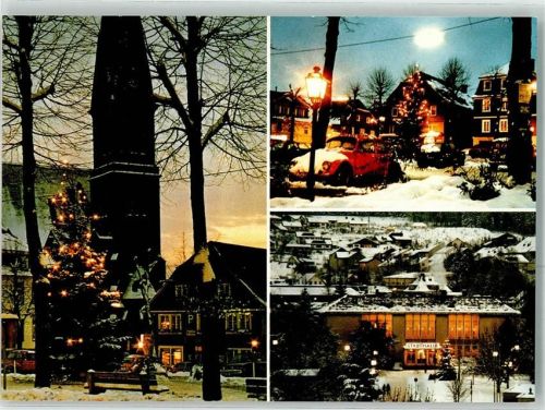 57462 W5960 Olpe , Biggesee - St. Martinus-Kirche Marktplatz Stadthalle Winter Abendaufnahme
