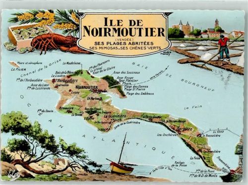 Noirmoutier-en-l'Ile Île de Noirmoutier Landkarte Lithographie