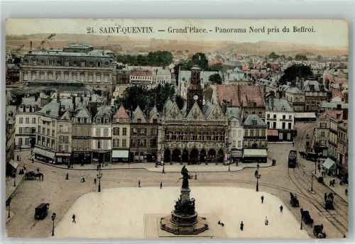 Saint-Quentin 1913 Grand Place Panorama Nord pris du Beffroi Tram Denkmal Turm Uhr Kutsche