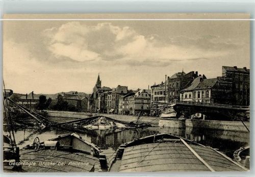 Andenne gesprengte Brücke Binnenschiff