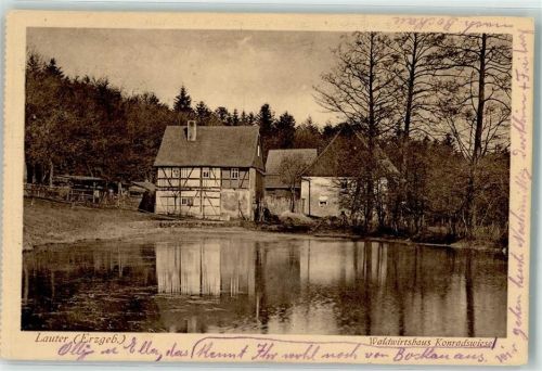 Lauter 1914 Bahnpost Werda Zug 1 Waldgasthaus Konradwiese Erholungsheim d. sächs. Militärvereins Bundes zu Lauter