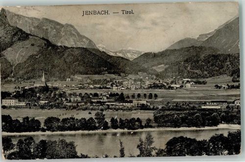 6200 Jenbach 1913 Gebrauchsspuren mit Pfarrkirche St. Wolfgang und Leonhard